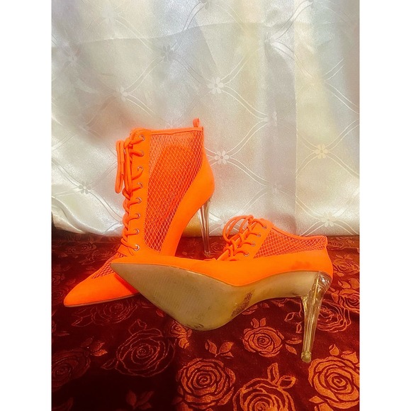 See-Through Neon Orange Stiletto High-Heels With A Clear Heel Size 7.5 - Picture 4 of 7